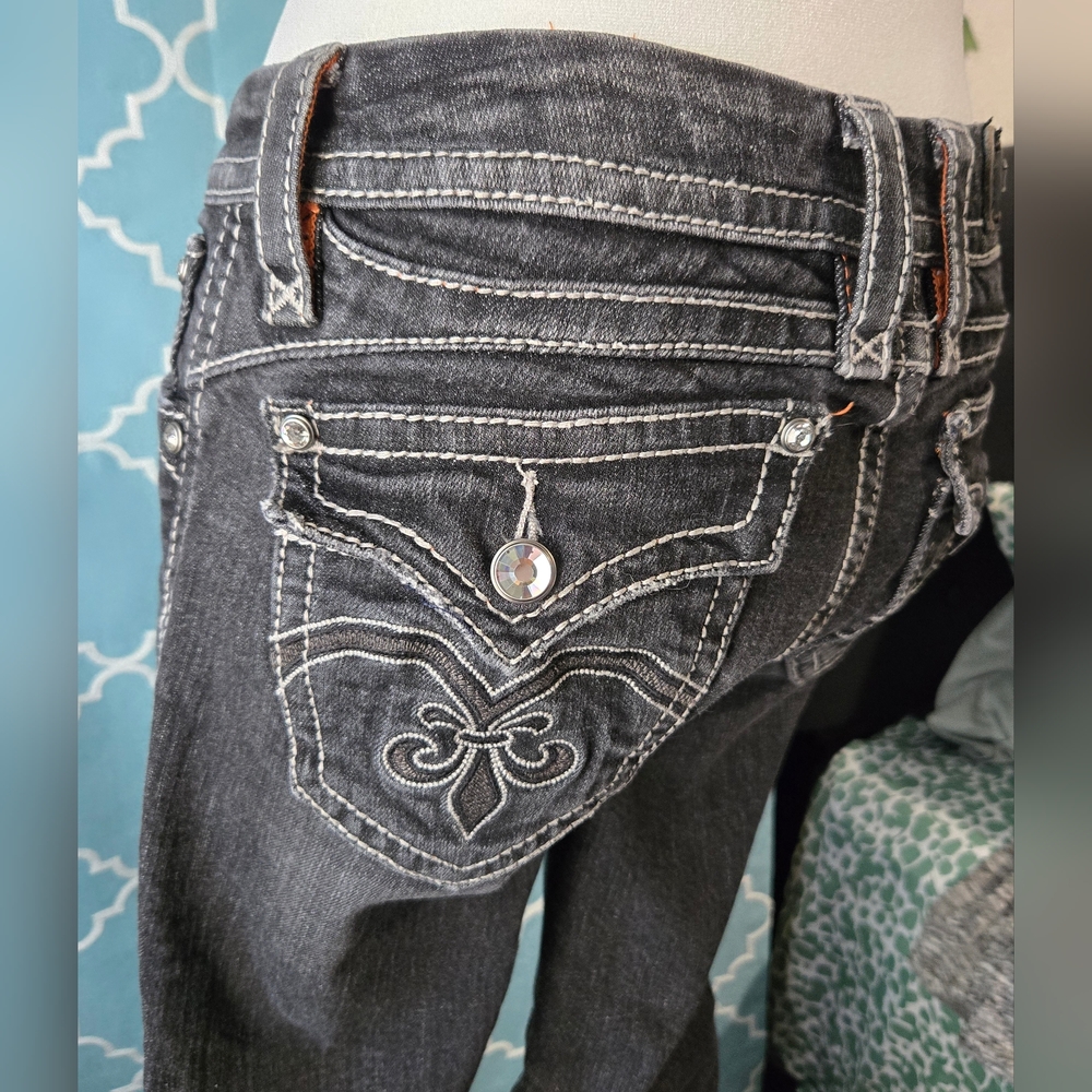 Rock Revival Black Boot Cut Jeans with Ornate Stitching - Picture 4 of 9